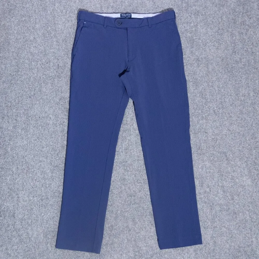 Peter Millar Crown Crafted Matlock Seersucker Performance Blue Pants 32x30 Golf